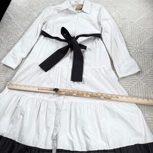 Tea & Cup Tiered Colorblock Shirt Dress Women's L White Black Modest Boho Chic